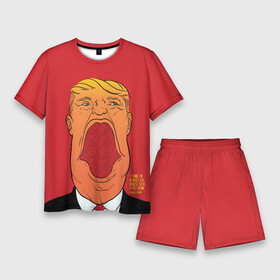 Мужской костюм с шортами 3D с принтом Дональд Трамп на красном фоне в Екатеринбурге,  |  | america | donald trump | америка | дональд | дональд трамп | сша | трамп