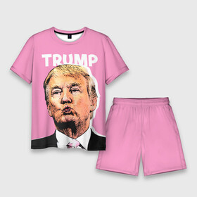 Мужской костюм с шортами 3D с принтом Дональд Трамп на розовом в Екатеринбурге,  |  | america | donald trump | америка | дональд | дональд трамп | сша | трамп