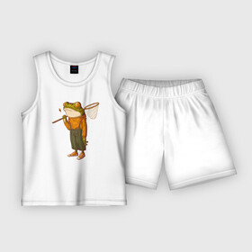 Детская пижама с шортами хлопок с принтом Летняя лягуха с сачком в Екатеринбурге,  |  | жаба | летняя | лето | лягуха | лягушка