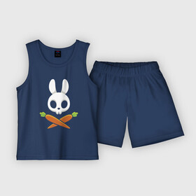 Детская пижама с шортами хлопок с принтом Череп кролика с двумя морковками в Екатеринбурге,  |  | carrot | ears | hare | rabbit | skull | заяц | кролик | морковь | уши | череп