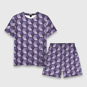 Мужской костюм с шортами 3D с принтом Фиолетовые шестиугольники в Екатеринбурге,  |  | абстрактный | геометрический | многоугольники | монохромный | паттерн | треугольники | узор | фиолетовый