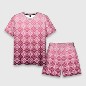 Мужской костюм с шортами 3D с принтом Розовый геометрический градиентный узор в Екатеринбурге,  |  | geometric | geometric pink | геомметрический узор | градиент | клетка | розовый