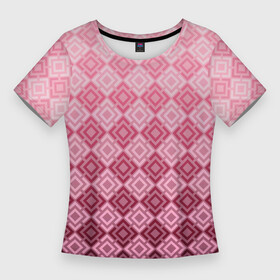 Женская футболка 3D Slim с принтом Розовый геометрический градиентный узор в Екатеринбурге,  |  | geometric | geometric pink | геомметрический узор | градиент | клетка | розовый