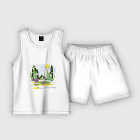 Детская пижама с шортами хлопок с принтом Летний абстрактный пейзаж в Екатеринбурге,  |  | 2022 | абстракция | акварель | арт | геметрический | картина | картинка | крым | лес | лето | маркер | небо | пейзаж | поляна | природа | солнце | узор