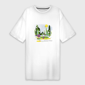 Платье-футболка хлопок с принтом Летний абстрактный пейзаж в Екатеринбурге,  |  | 2022 | абстракция | акварель | арт | геметрический | картина | картинка | крым | лес | лето | маркер | небо | пейзаж | поляна | природа | солнце | узор