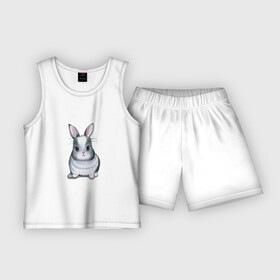 Детская пижама с шортами хлопок с принтом ОЧАРОВАТЕЛЬНЫЙ ЗАЙЧОНОК в Екатеринбурге,  |  | животное | забавный | кролик | лесной житель | милый | серый