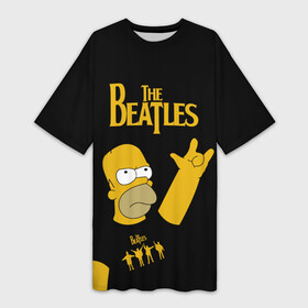 Платье-футболка 3D с принтом The Beatles Гомер Симпсон Рокер в Екатеринбурге,  |  | beatles | gomer | homer | john lennon | music | paul mccartney | rock | simpsons | sinpson | the beatles | yellow submarine | yesterday | битлз | битлс | битлы | гомер | джон леннон | леннон | маккартни | музыка | пол маккартни | рок | ро