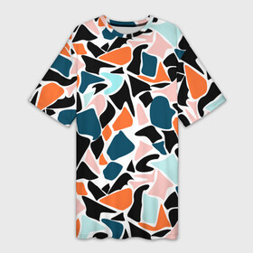 Платье-футболка 3D с принтом Абстрактный современный разноцветный узор в оранжево серых тонах в Екатеринбурге,  |  | abstract pattern | blue | orange | абстрактный узор | оранжевый | синий