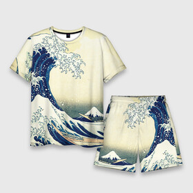Мужской костюм с шортами 3D с принтом Великая волна в Екатеринбурге,  |  | большая | великая | волная | гора | каганаве | море | стихия | фудзи | хокусая | шторм