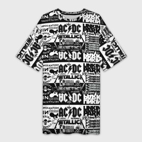 Платье-футболка 3D с принтом THE TEXTURE OF LEGENDARY ROCK BANDS в Екатеринбурге,  |  | ac dc | linkin park | metallica | nirvana | группы | музыкальная | популярные | рок