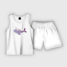 Детская пижама с шортами хлопок с принтом Милый Кит С Цветами в Екатеринбурге,  |  | animals | cute | животные | кит | киты | милые | море | природа | цветы