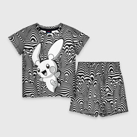 Детский костюм с шортами 3D с принтом Пикачу на психоделическом фоне в Екатеринбурге,  |  | аниме | волны | пикачу | покемон | психоделика | черно белое