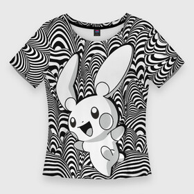 Женская футболка 3D Slim с принтом Пикачу на психоделическом фоне в Екатеринбурге,  |  | аниме | волны | пикачу | покемон | психоделика | черно белое
