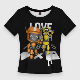 Женская футболка 3D Slim с принтом 3д роботы с подписью в Екатеринбурге,  |  | ldr | pop art | robots