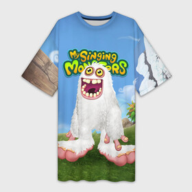 Платье-футболка 3D с принтом Mammott в Екатеринбурге,  |  | game | monsters | my singing monsters | my singings monsters | игра | игры | мои поющие монстры | монстры | поющие монстры