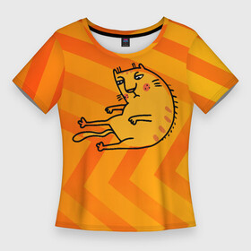 Женская футболка 3D Slim с принтом Уставший рыжий кот в Екатеринбурге,  |  | кот | котенок | котик | кошка | рыжий кот | уставший | усталость