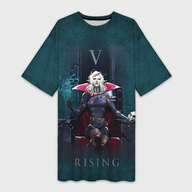 Платье-футболка 3D с принтом Вампирская Империя в Екатеринбурге,  |  | v rising | вампир | женщина | игра | кровь | логотип | магия | надпись | название | трон | череп