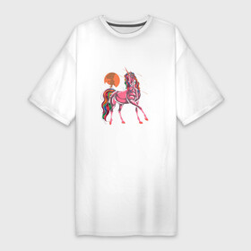 Платье-футболка хлопок с принтом UNICORN HORSE в Екатеринбурге,  |  | волшебный | животное | забавный | звезды | красочный | лошадь | миф | радуга | рог | розовый | фантазия | цветной