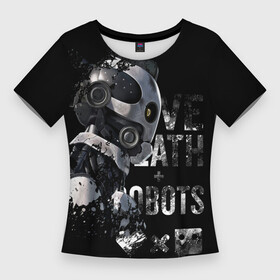 Женская футболка 3D Slim с принтом Робот с белой надписью в Екатеринбурге,  |  | ldr | pop art | robots