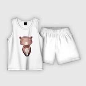 Детская пижама с шортами хлопок с принтом Медведица в бусах в Екатеринбурге,  |  | Тематика изображения на принте: bear | бусы | медведица | медведь | мишка | плюшевый