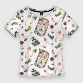 Женская футболка 3D Slim с принтом Узор Грибы и Корзины в Екатеринбурге,  |  | basket | mushrooms | summer | грибы | корзины | лето | узор