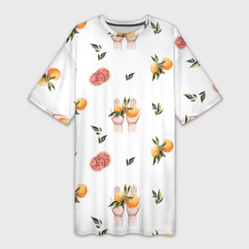 Платье-футболка 3D с принтом Узор Руки и Апельсины в Екатеринбурге,  |  | hands | orange | summer | апельсины | лето | руки | узор