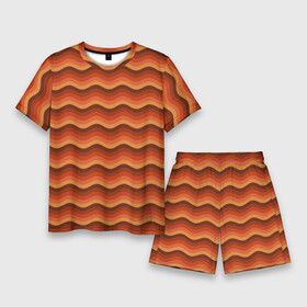 Мужской костюм с шортами 3D с принтом Ретро Волна в Екатеринбурге,  |  | orange | pattern | retro | wave | волна | оранжевый | ретро | узор