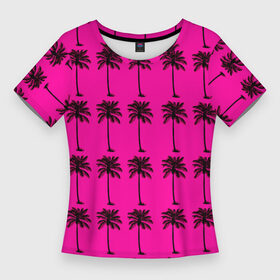 Женская футболка 3D Slim с принтом TEXTURE OF PALM TREES IN COLOR в Екатеринбурге,  |  | black | colored | деревья | пальмы | цветной | черный