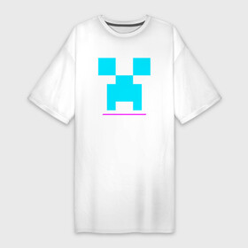 Платье-футболка хлопок с принтом Символ Minecraft в неоновых цветах в Екатеринбурге,  |  | logo | minecraft | neon | игра | игры | лого | логотип | майнкрафт | неон | символ