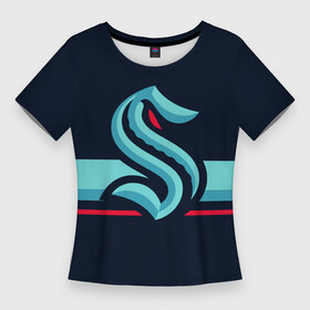 Женская футболка 3D Slim с принтом Сиэтл Кракен Форма в Екатеринбурге,  |  | nhl | seattle kraken | нхл | сиэтл кракен | хоккей