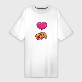 Платье-футболка хлопок с принтом Бульдог на шарике в Екатеринбурге,  |  | animals | dog | love | бульдог | гав | друг | животные | любовь | пёс | питомец | сердечко | сердце | собака | собачка | шарик | щенок