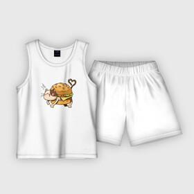 Детская пижама с шортами хлопок с принтом Кот  гамбургер в Екатеринбурге,  |  | бигмак | гамбургер | кот | котенок | кошка | мак | макдональдс