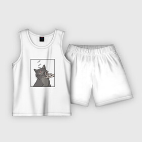 Детская пижама с шортами хлопок с принтом Все Любят Котиков в Екатеринбурге,  |  | cat | love | scull | киса | кости | кот | котейка | котенок | котэ | кошка | любовь | милый | мимими | скелет | череп