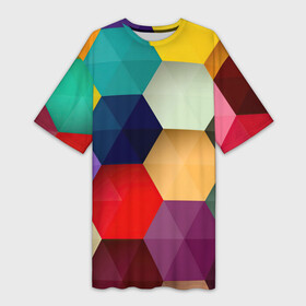 Платье-футболка 3D с принтом Цветные соты в Екатеринбурге,  |  | арт | вектор | векторный рисунок | геометрические фигуры | геометрия | рисунок | соты