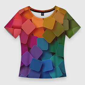 Женская футболка 3D Slim с принтом Яркий щит в Екатеринбурге,  |  | арт | вектор | векторный рисунок | геометрия | лабиринт | рисунок | щит | яркие цвета | яркий лабиринт