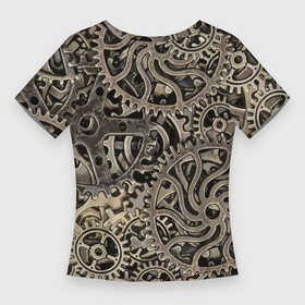Женская футболка 3D Slim с принтом Ажурный узор из металлических шестерёнок в стиле Стимпанк в Екатеринбурге,  |  | gears | metal | pattern | steampunk | texture | металл | стимпанк | текстура | узор | шестерёнки
