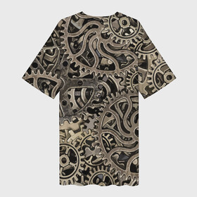 Платье-футболка 3D с принтом Ажурный узор из металлических шестерёнок в стиле Стимпанк в Екатеринбурге,  |  | gears | metal | pattern | steampunk | texture | металл | стимпанк | текстура | узор | шестерёнки