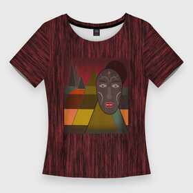 Женская футболка 3D Slim с принтом Африканская маска African mask ethnic illustration в Екатеринбурге,  |  | Тематика изображения на принте: african | african mask | ethnic | африканский маска | маска | черно красный | этнический