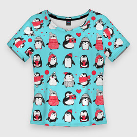 Женская футболка 3D Slim с принтом PENGUINS ON THE POSITIVE в Екатеринбурге,  |  | animals | bird | black | charming | funny | kid | winter | животные | забавный | зима | малыш | очаровательный | птица | черный