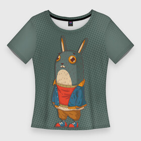 Женская футболка 3D Slim с принтом Задумчивый кролик в Екатеринбурге,  |  | длинные уши | животное | зайчик | заяц | кролик | трус