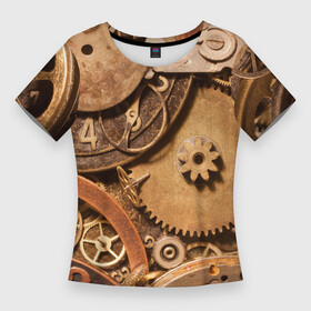 Женская футболка 3D Slim с принтом Механистическая композиция из металлических деталей в стиле Стимпанк в Екатеринбурге,  |  | gears | mechanism | metal | steampunk | texture | металл | механизм | стимпанк | текстура | шестерёнка
