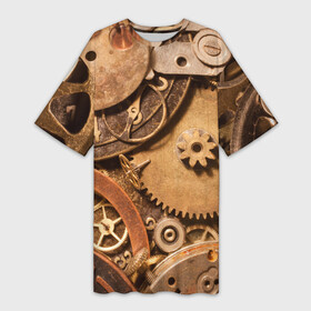 Платье-футболка 3D с принтом Механистическая композиция из металлических деталей в стиле Стимпанк в Екатеринбурге,  |  | gears | mechanism | metal | steampunk | texture | металл | механизм | стимпанк | текстура | шестерёнка
