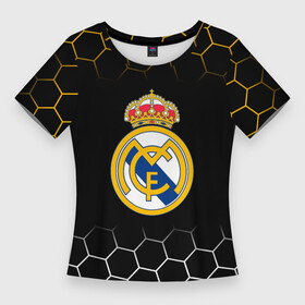 Женская футболка 3D Slim с принтом real madrid  соты в Екатеринбурге,  |  | club | football | logo | madrid | paint | real | real madrid | брызги | клуб | краска | лого | мадрид | мяч | реал | символ | спорт | футбол | футболист | футболисты | футбольный