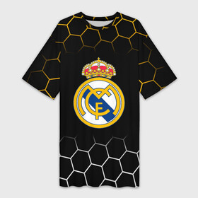 Платье-футболка 3D с принтом real madrid  соты в Екатеринбурге,  |  | club | football | logo | madrid | paint | real | real madrid | брызги | клуб | краска | лого | мадрид | мяч | реал | символ | спорт | футбол | футболист | футболисты | футбольный