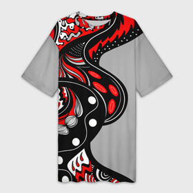 Платье-футболка 3D с принтом Красно чёрные дудлы в Екатеринбурге,  |  | абстракция | геометрический | геометрия | графический | дудлинг | дудлы | змеи | красно черный | ленты | узор | черви | червяки | черно белый