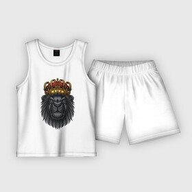 Детская пижама с шортами хлопок с принтом Черный царь зверей в Екатеринбурге,  |  | арт | иллюстрация | король | корона | лев | львенок | царь