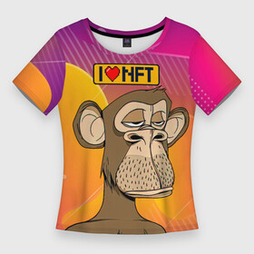 Женская футболка 3D Slim с принтом Ape coin i love NFT в Екатеринбурге,  |  | ape | ape coin | crypto | i love nft | nft | биткоин | биток | крипта | криптовалюта | нфт | обезьяна | обезьянка