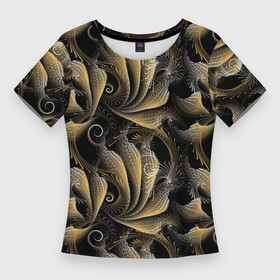 Женская футболка 3D Slim с принтом Золотистые абстрактные узоры в Екатеринбурге,  |  | абстрактные | абстракция | геометрия | классика | классические | нейтральные | спокойные | узор | узоры