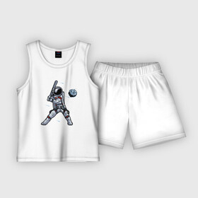 Детская пижама с шортами хлопок с принтом Космонавт играет в бейсбол планетой в Екатеринбурге,  |  | бейсбол | игра с мячом | космонавт | космос | планеты