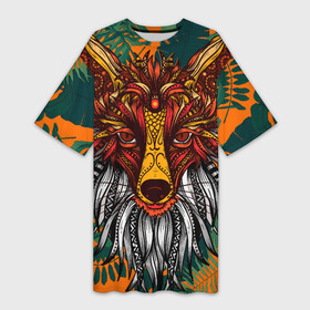 Платье-футболка 3D с принтом Рыжая Лиса африканский узор  Разноцветная лисичка в Екатеринбурге,  |  | afrika | cute | fox | mandala | pattern | арт с лисой | африка | зверь | лис | лиса арт | лисёнок | лисица | лисонька | милота | много цветов | мордочка лисы | паттерн | рисунок лисы | рыжий | тропики